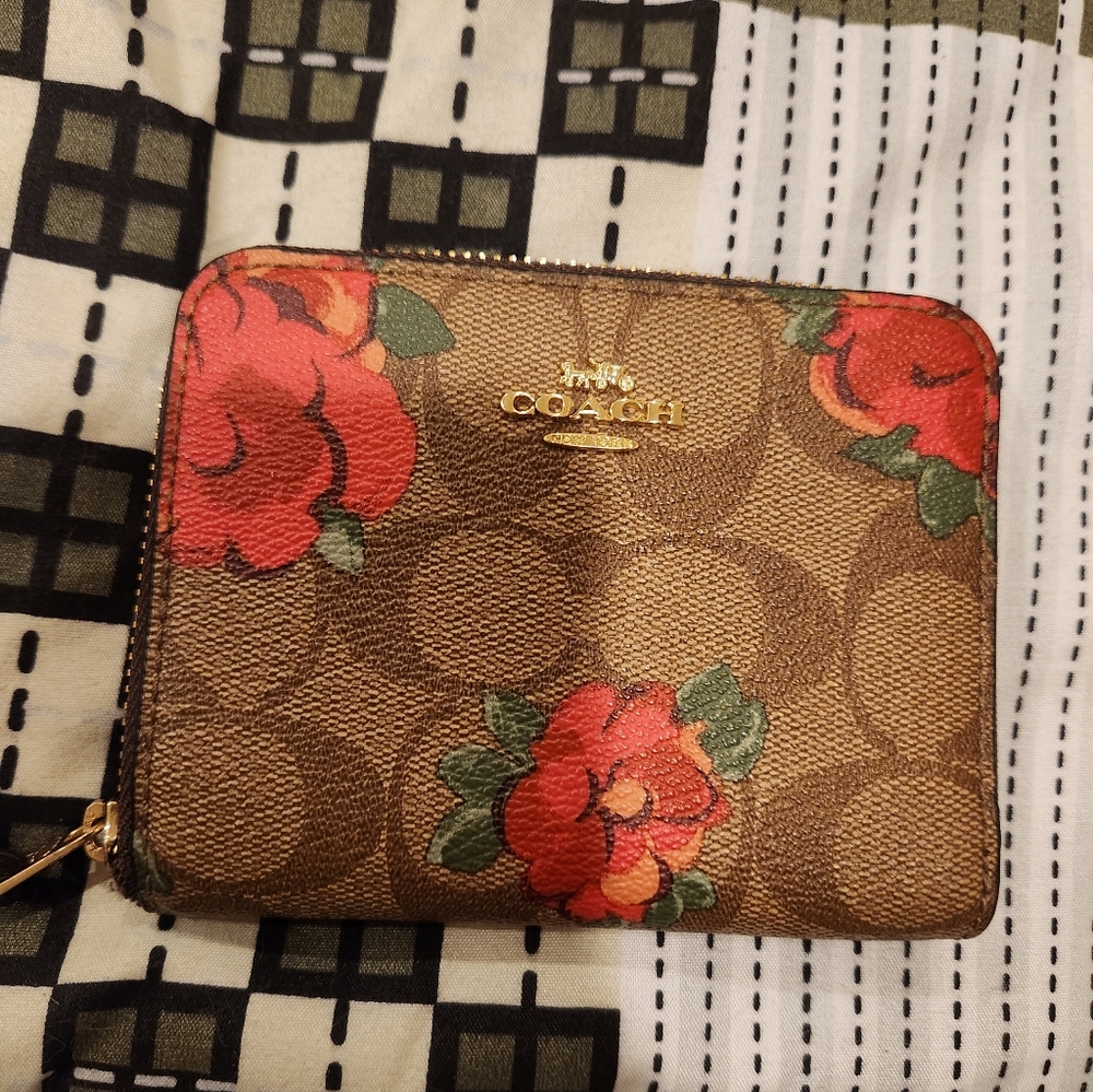 Brown Monogram Floral Small Coach Wallet